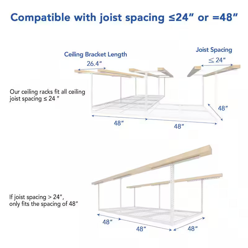 Adjustable Height Overhead Ceiling Mount Garage Rack in White E460