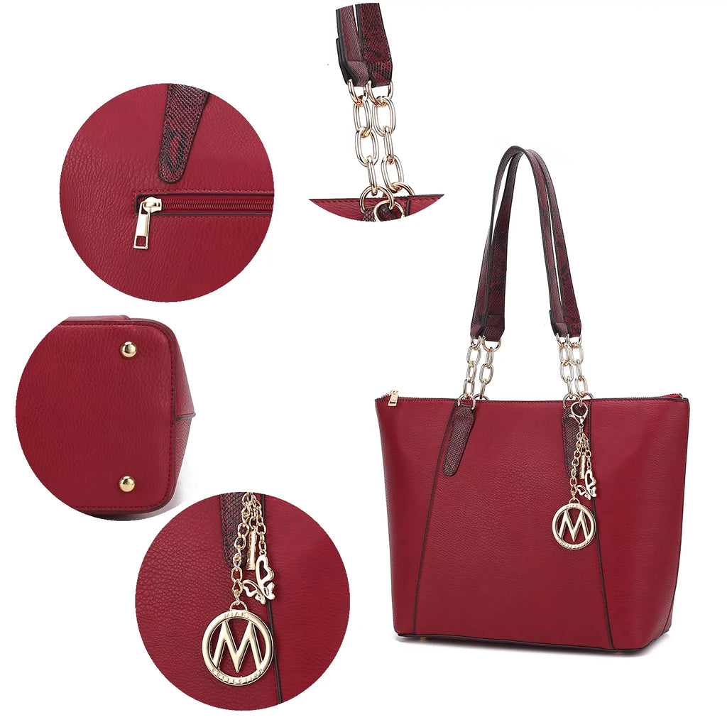 Red Vegan Leather Tote Bag & Wristlet Wallet Z1553
