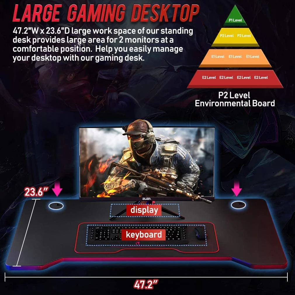 Extra Large Ergonomic Carbon Fiber Gaming Desk with Cup Holder G83105