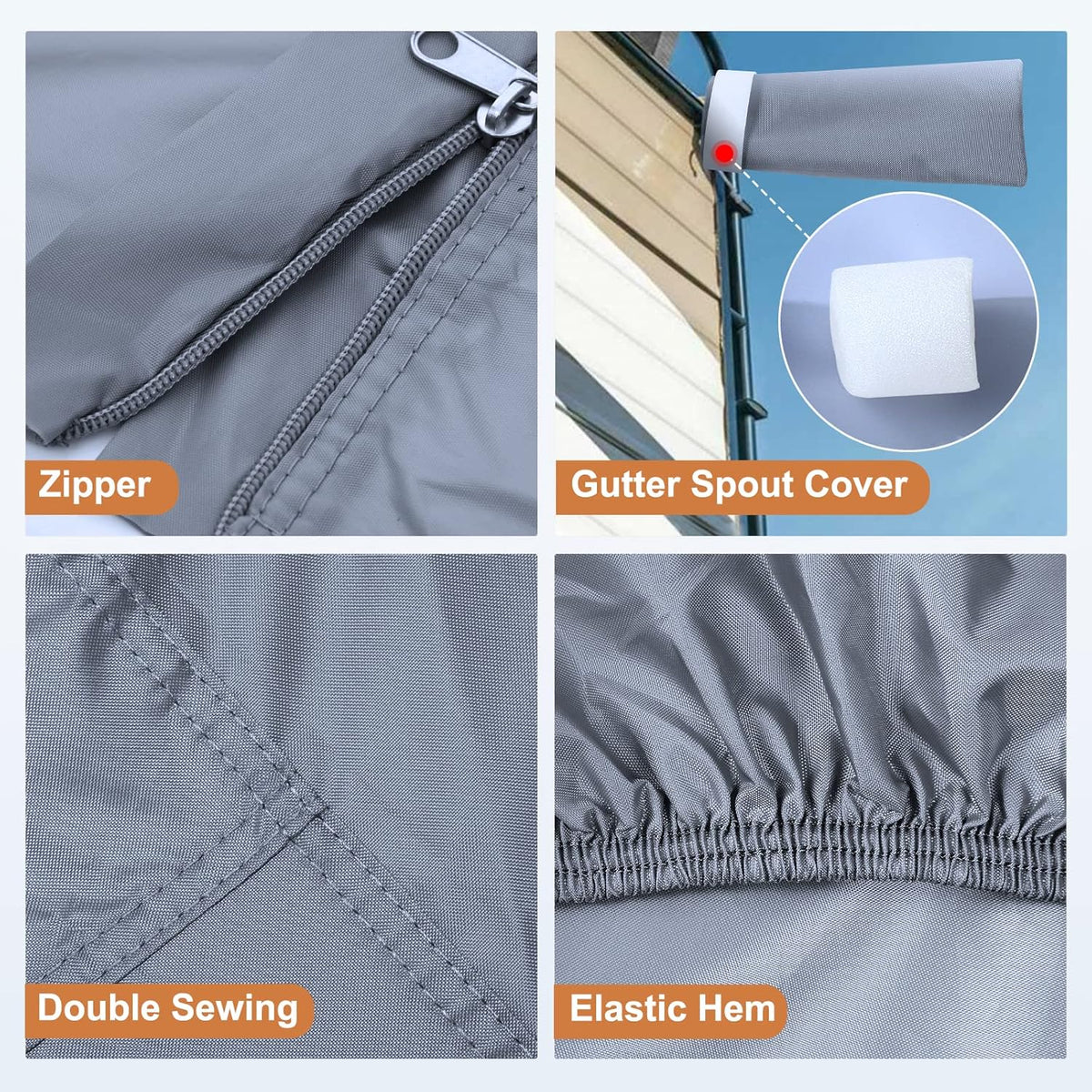 Waterproof 210D Travel Trailer RV Cover with 4 Gutter Spout Covers B8331