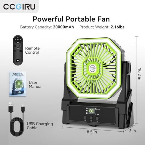 Portable Battery Powered Fan with 4 Lights, 20000mAh Rechargeable 4 Speed C424158