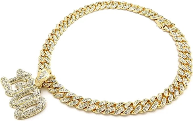 Gold Plated Cubic Zirconia Pendant & Chain Necklace Set V96765