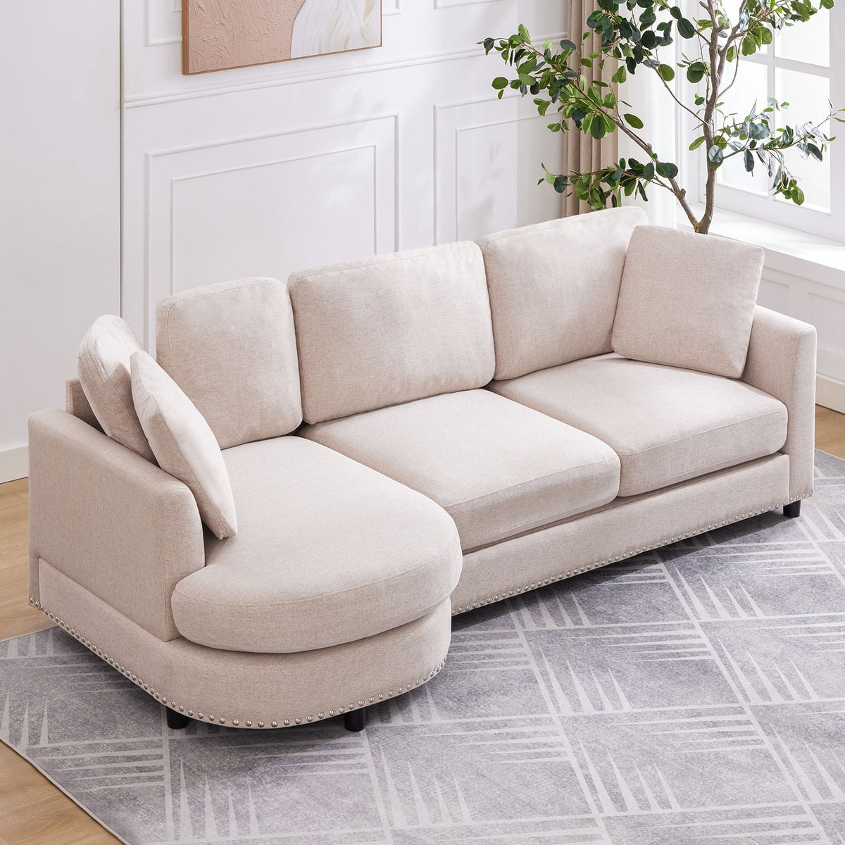 Beige L Shaped Sectional Sofa with Chaise B7535