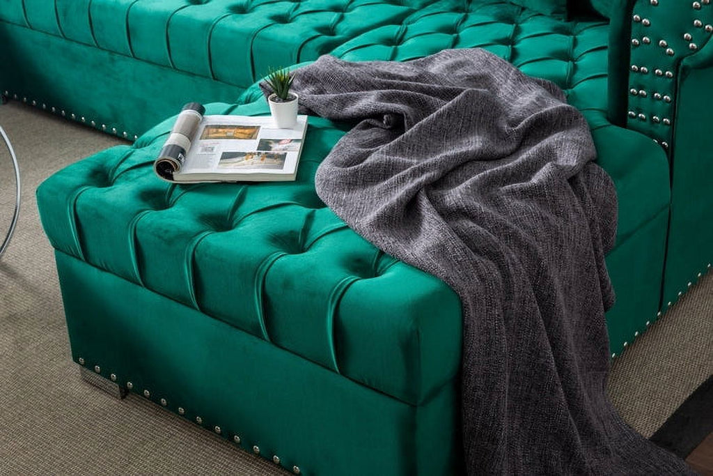 Green Velvet Double Chaise Sectional T83724