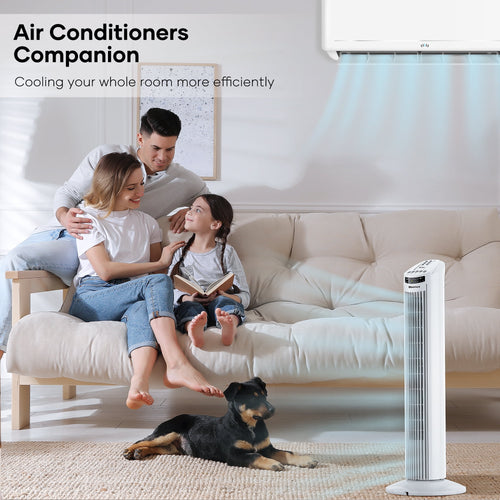 30 Tower Fan Oscillating Fan 60dB Quiet Cooling Fan with Remote Control 3 Speeds 3 Wind Modes Timer White Y961840