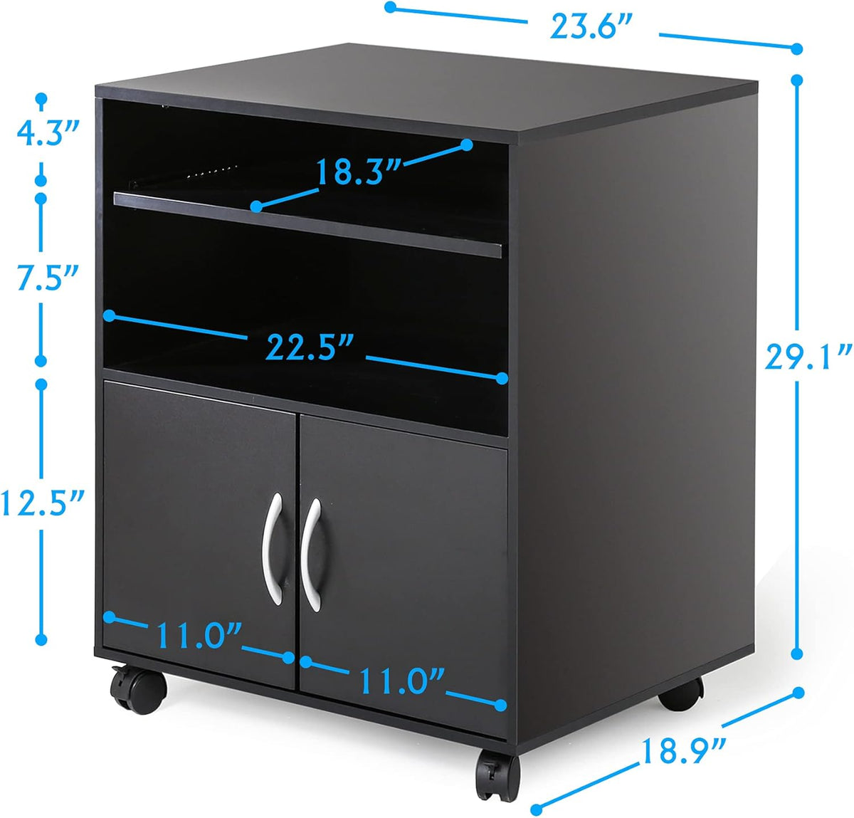 Black Mobile File Cabinet with Keyboard Tray and Doors on Wheels R211888