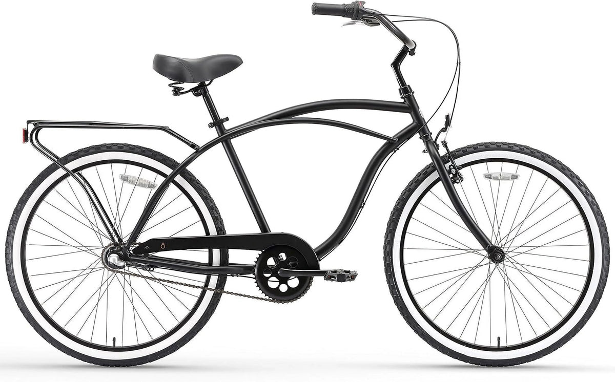 7-Speed Beach Cruiser Bicycle with Rear Rack, 26 In. Wheels, Matte Black X95917