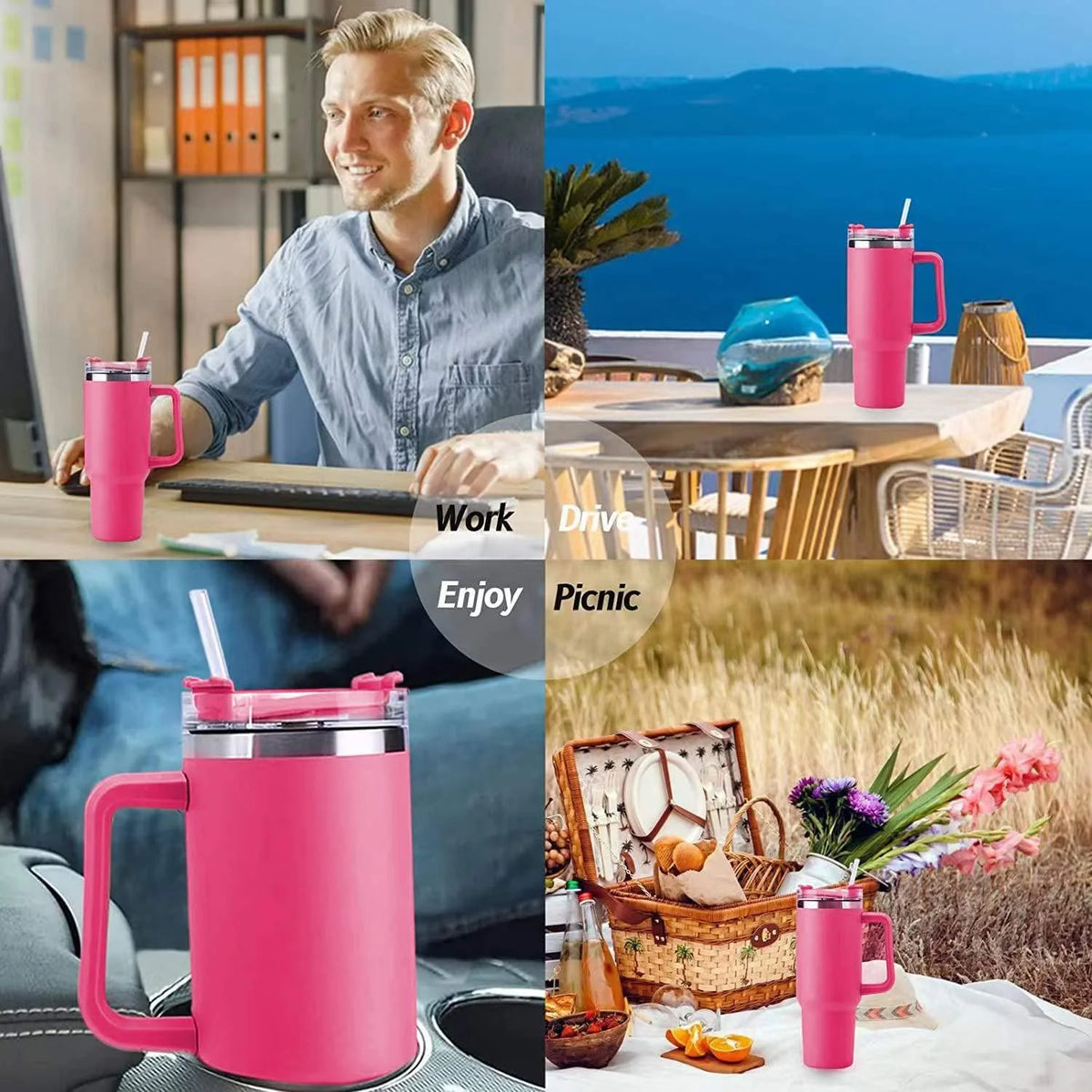 40 oz Stainless Steel Insulated Tumbler with Straw and Handle D745027