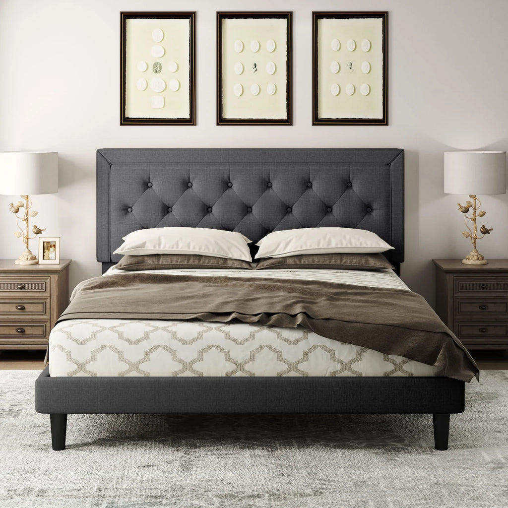 Queen Size Dark Grey Upholstered Platform Bed Frame S85918