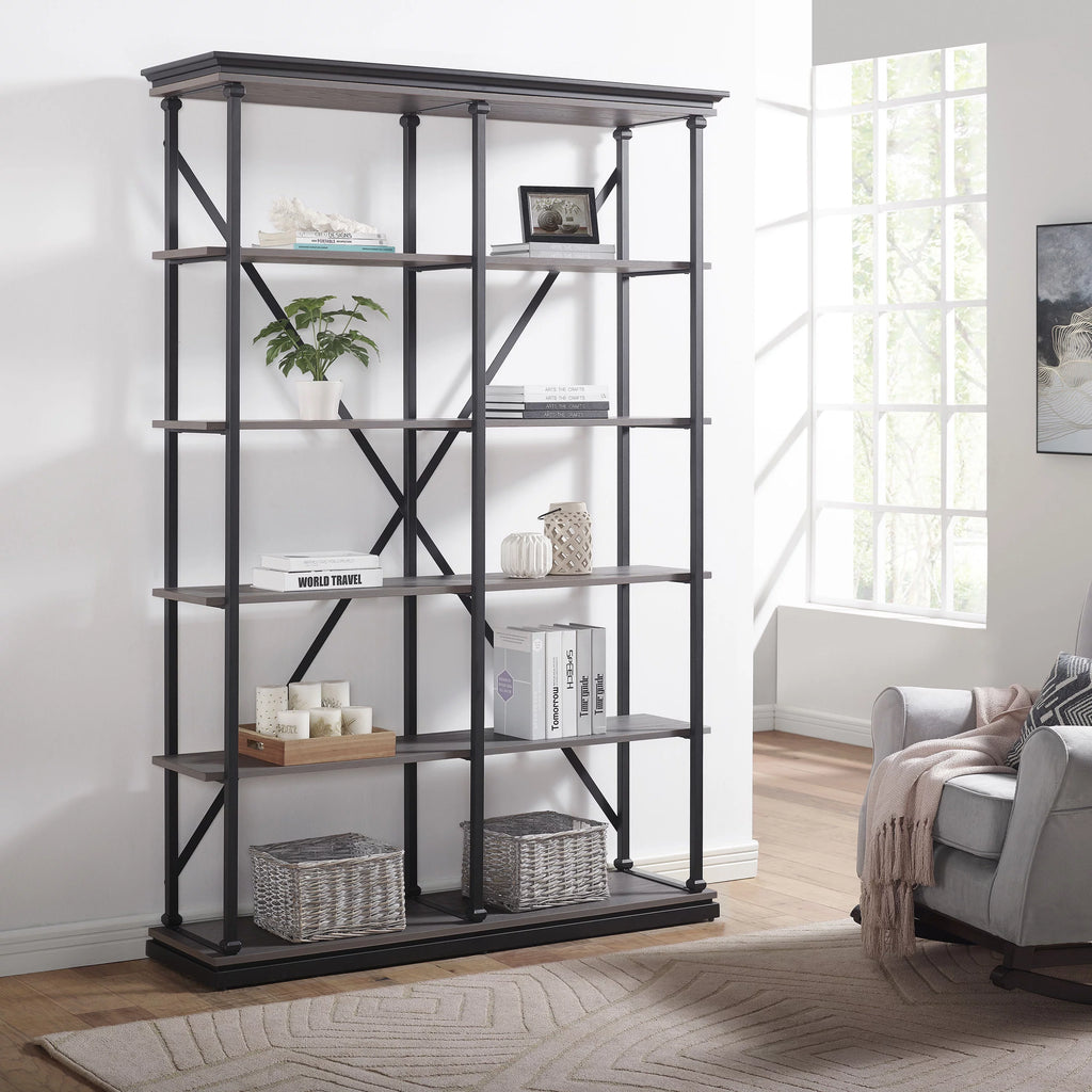 Antique Gray Wood 4-shelf Open Bookcase L31179