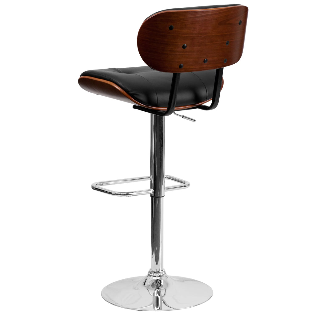 Walnut Bentwood Adjustable Height Barstool with Black Vinyl Seat D5186