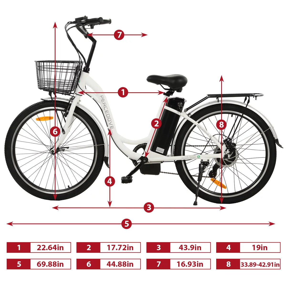 26 Inch 350 W White 7 Speed Electric Bicycle with Basket W497