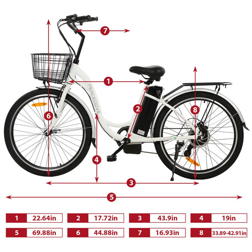 26 Inch 350 W White 7 Speed Electric Bicycle with Basket W497