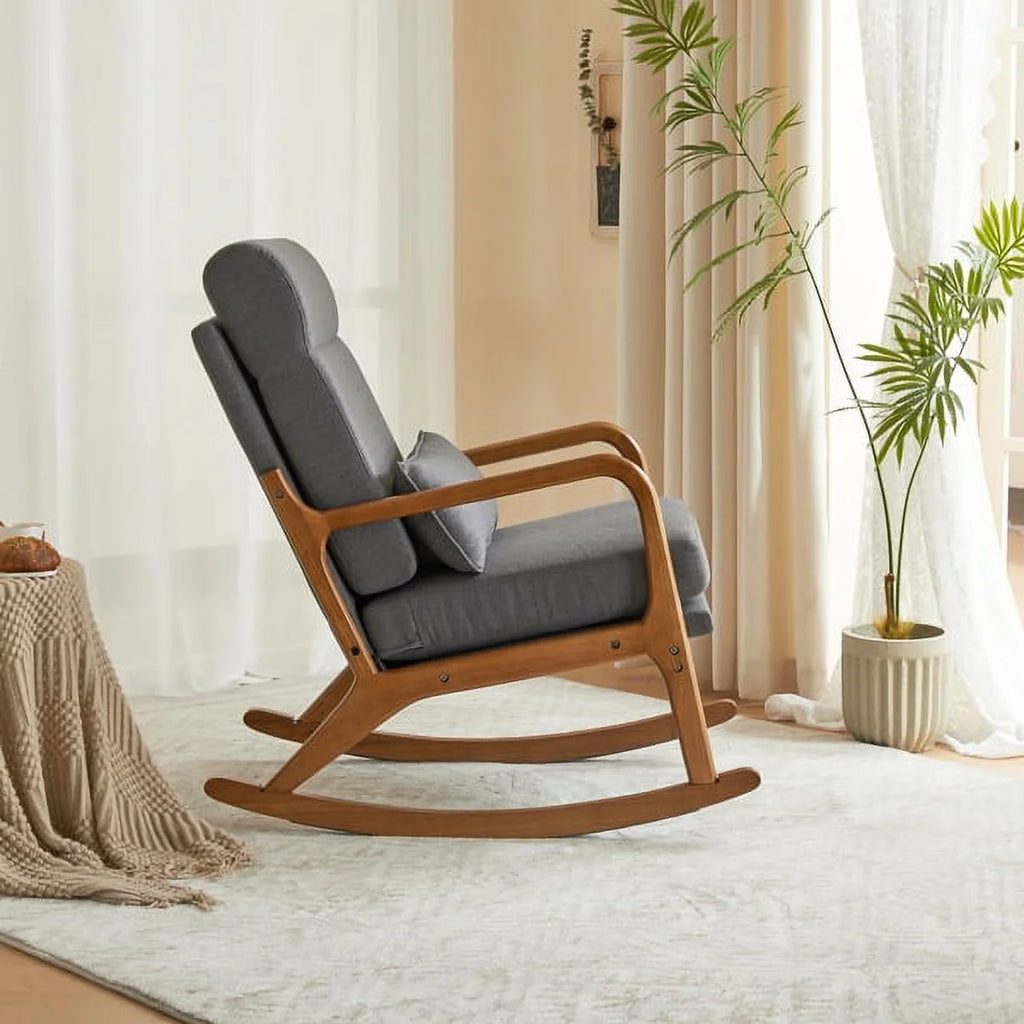Solid Wood Linen Rocking Chair R938