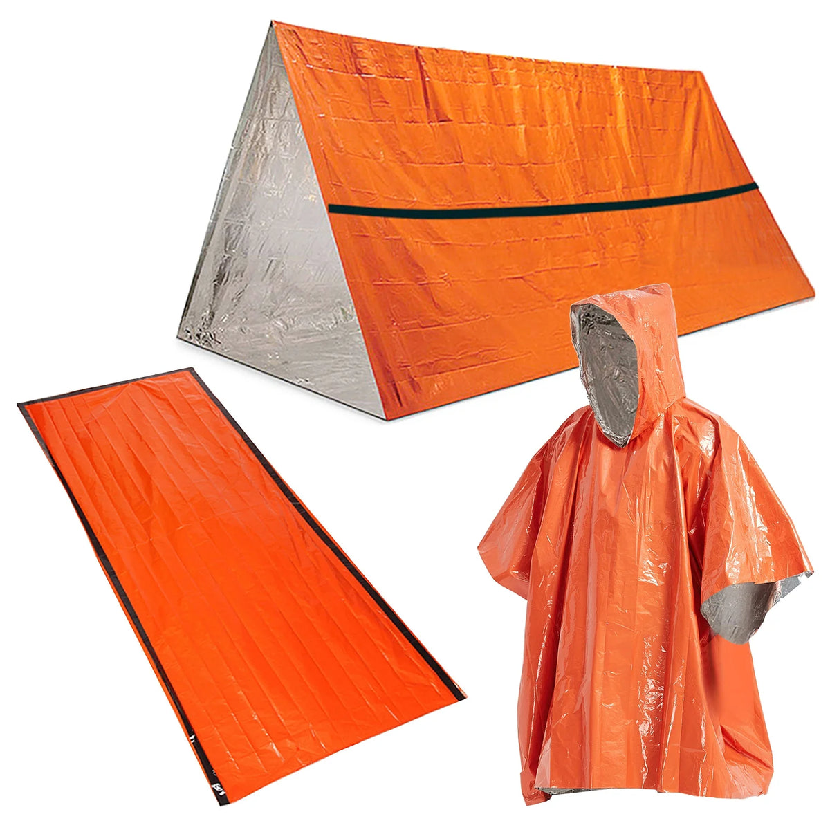 Waterproof Heat Reflective Thermal Poncho Raincoat with Sleeping Bag and Tent Shelter V28869