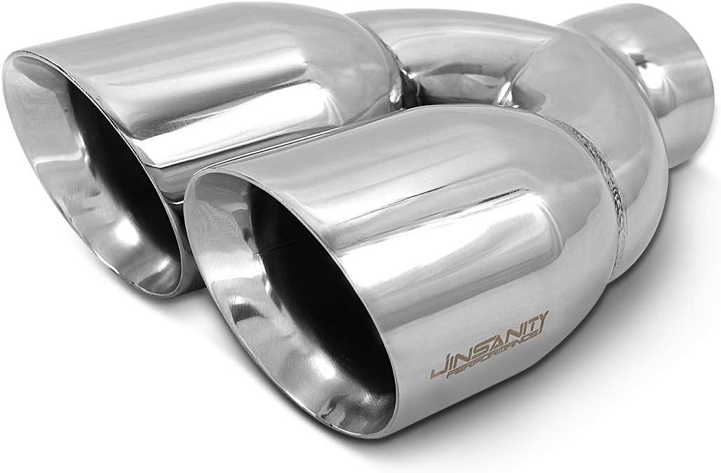 Dual Exhaust Tip 2.5" Inlet, 3.5"x2 Outlet, 9.5" Overall Length, 1.2mm Thickness Stainless Polished, Weld on, Pack of 2 K713436