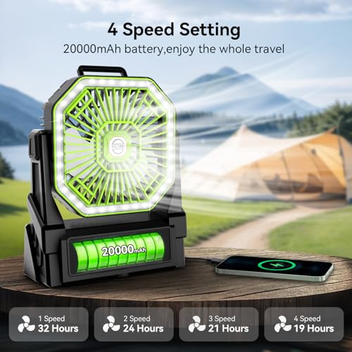 Portable Battery Powered Fan with 4 Lights, 20000mAh Rechargeable 4 Speed C424158