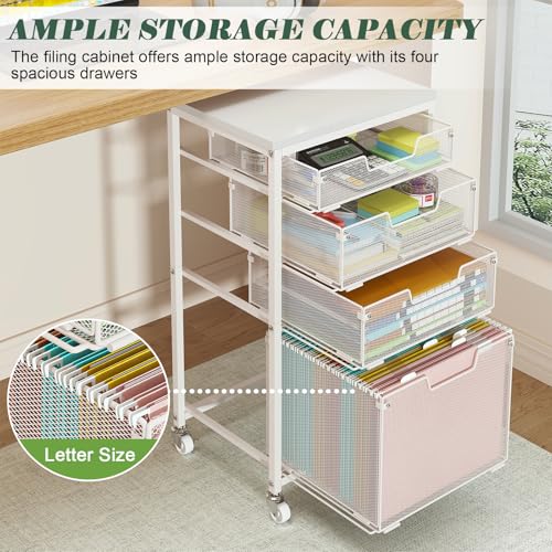 White 4 Drawer Rolling File Cart with Wheels F30089