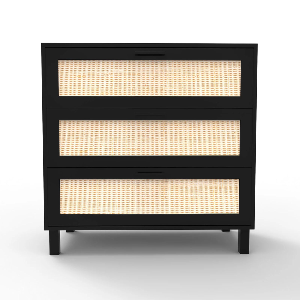 Black 3 Drawer Rattan Wood Accent Table B389