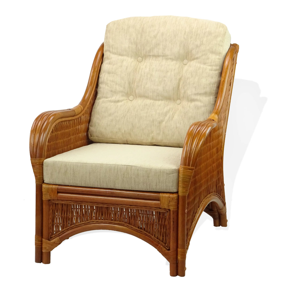Natural Rattan Wicker Armchair with Cream Cushions Y723433