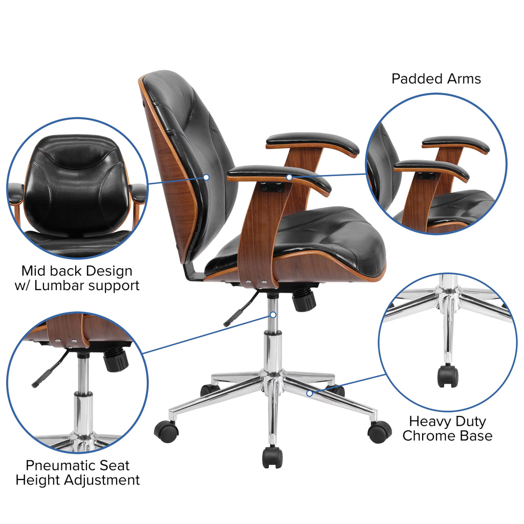 Black LeatherSoft Mid-Back Ergonomic Swivel Office Chair with Arms C137284