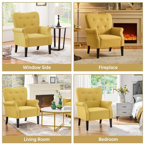 Modern Fabric Accent Chair with Wood Legs and High Back, Dark Gray V737