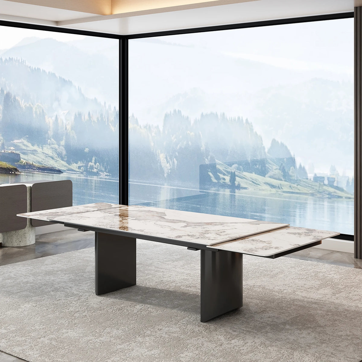 6-Person Extendable Dining Set with Sintered Stone Top and Stainless Steel Legs A3889
