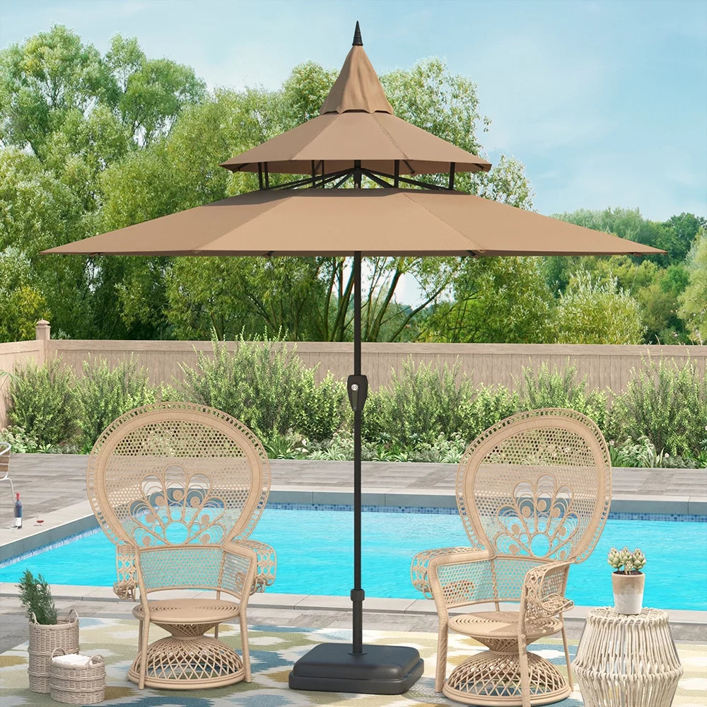 9ft Tan Patio Umbrella with Crank C64844
