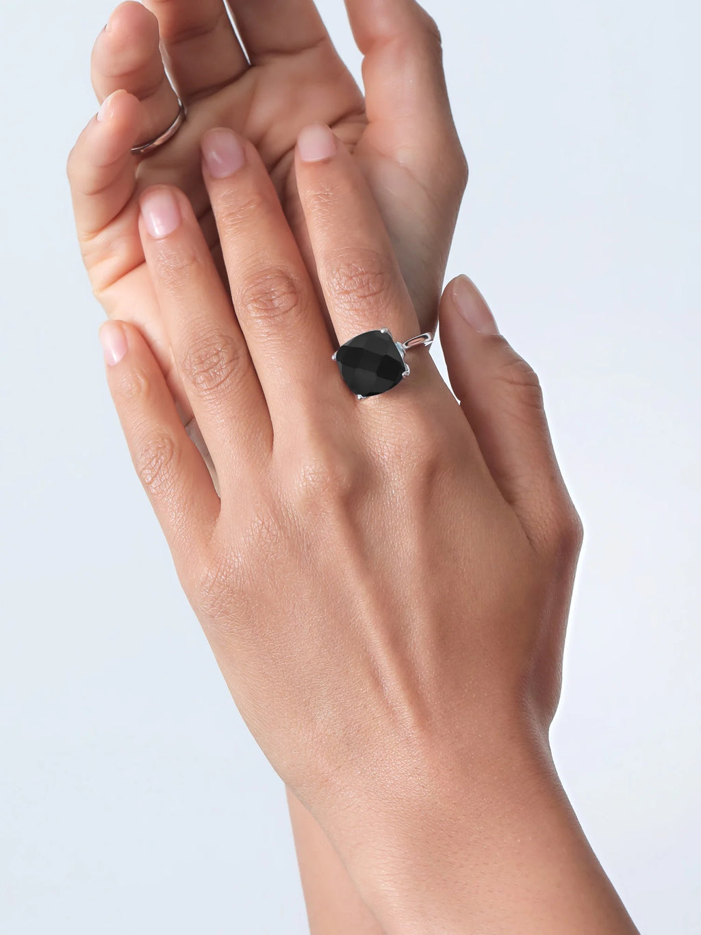 925 Sterling Silver Black Onyx and White Moissanite Engagement Ring W588535