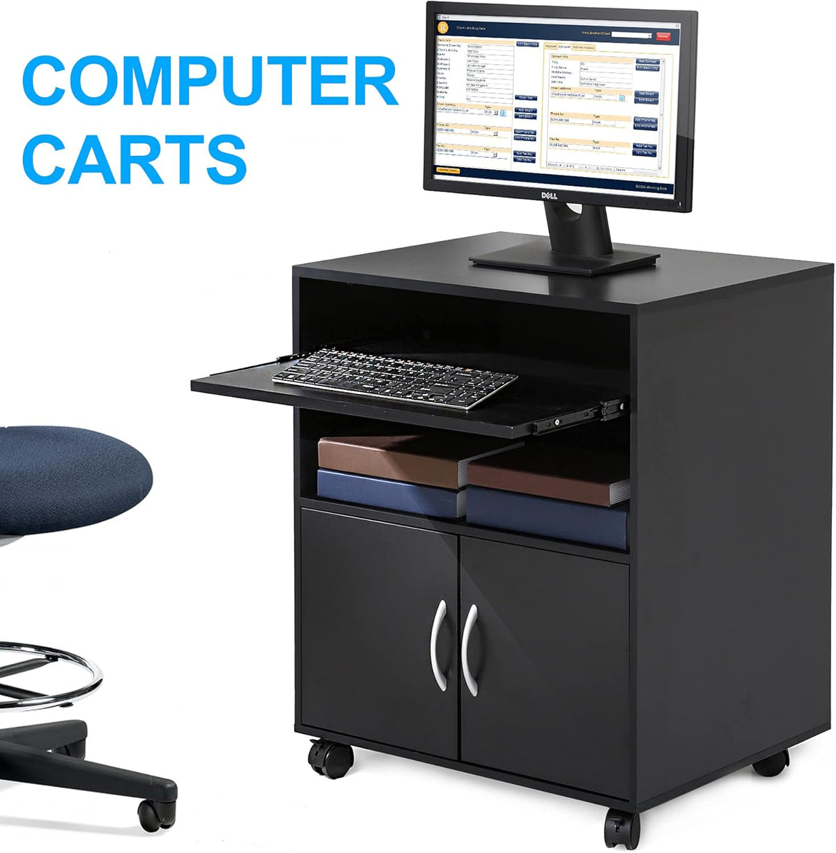 Black Mobile File Cabinet with Keyboard Tray and Doors on Wheels R211888