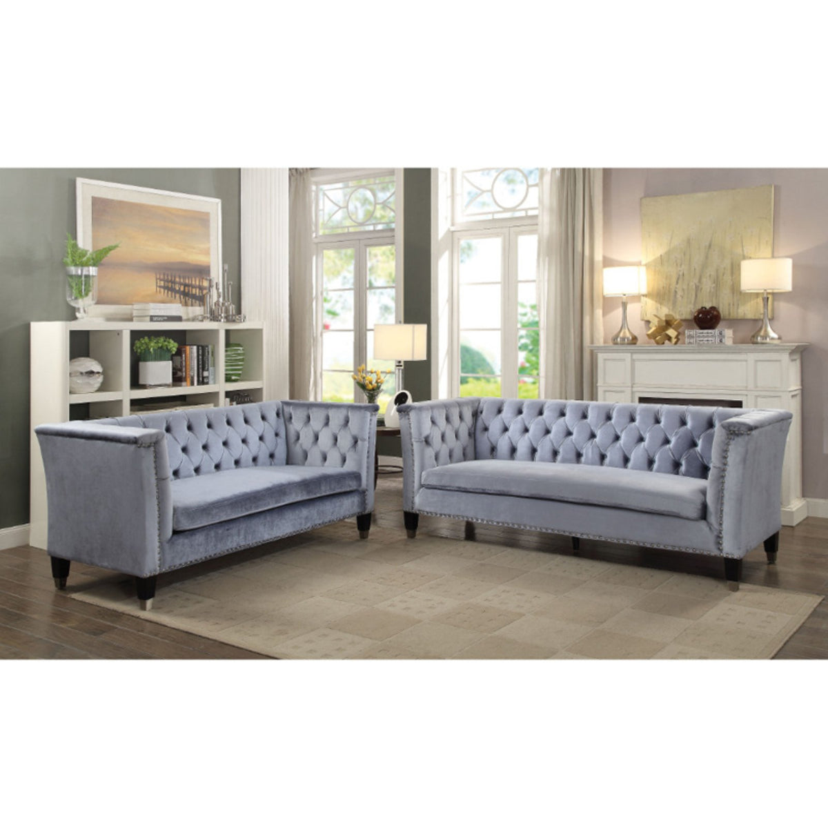 Blue Gray Velvet Sofa R270