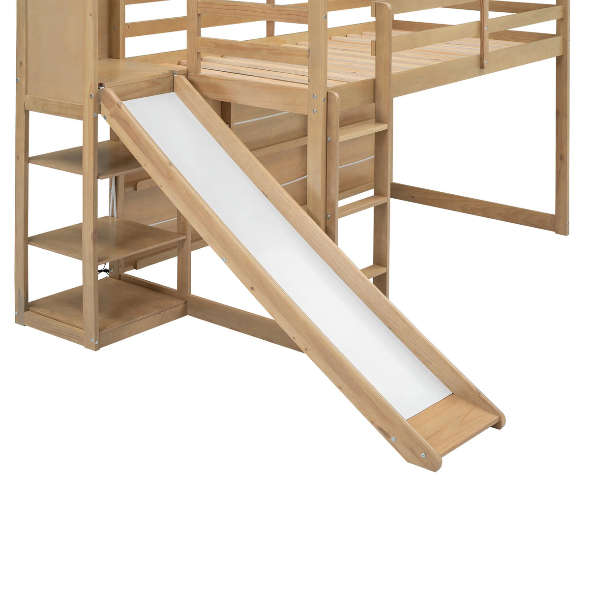 Wood Twin Size Loft Bed with Shelf and Slide F60249