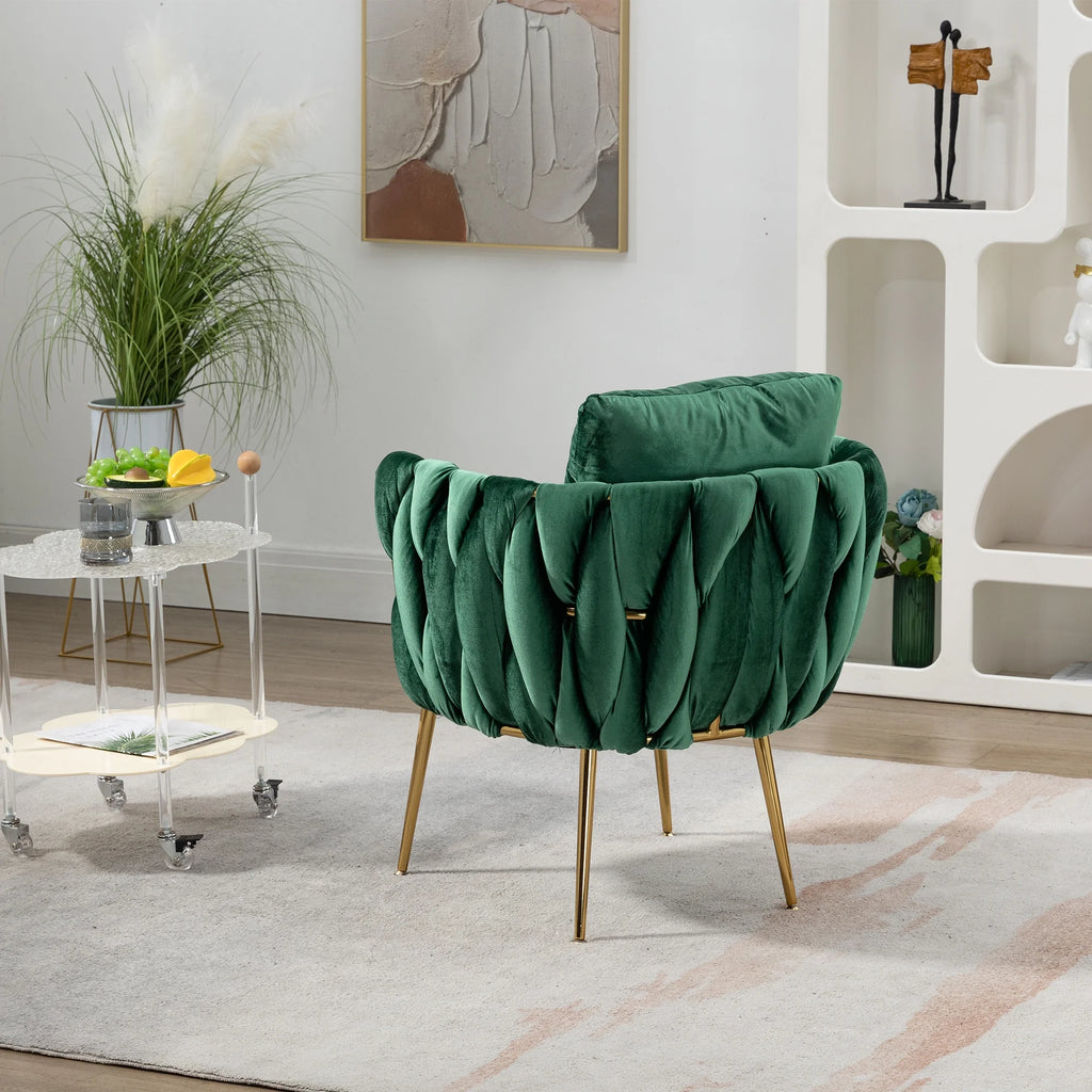 Green Velvet Accent Chair with Pillow A110868