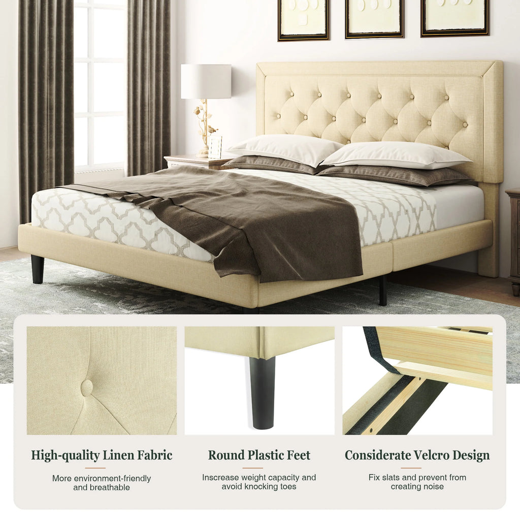 Queen Size Dark Grey Upholstered Platform Bed Frame S85918