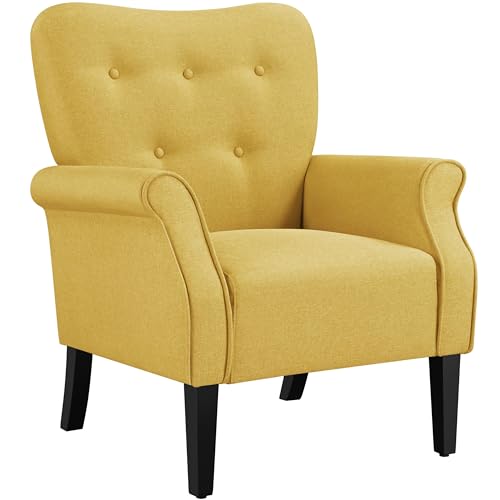 Modern Fabric Accent Chair with Wood Legs and High Back, Dark Gray V737
