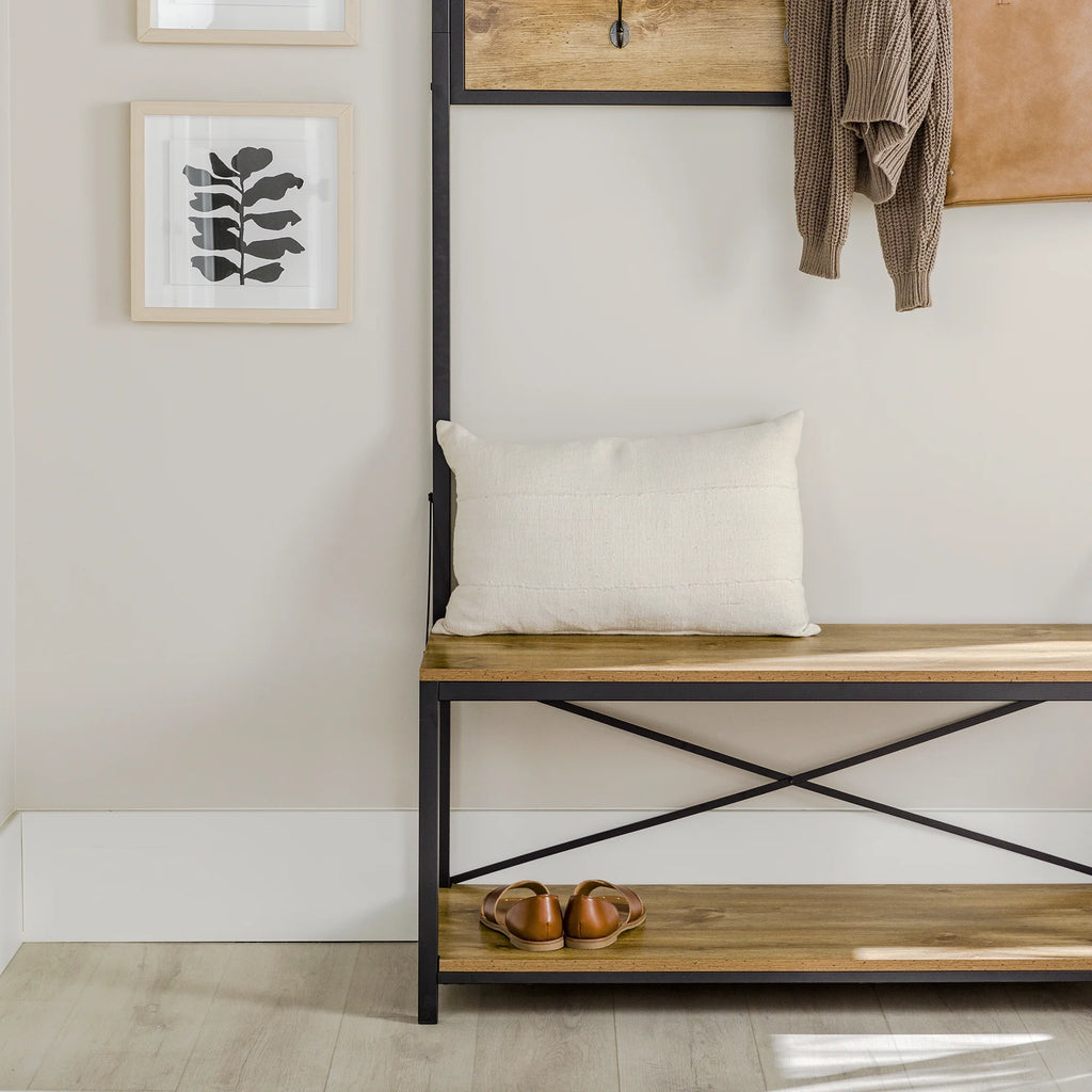Industrial Hall Tree with Bench and Coat Hooks S82870