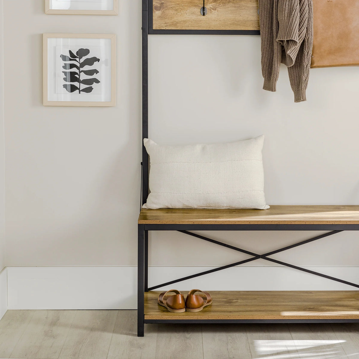 Industrial Hall Tree with Bench and Coat Hooks S82870