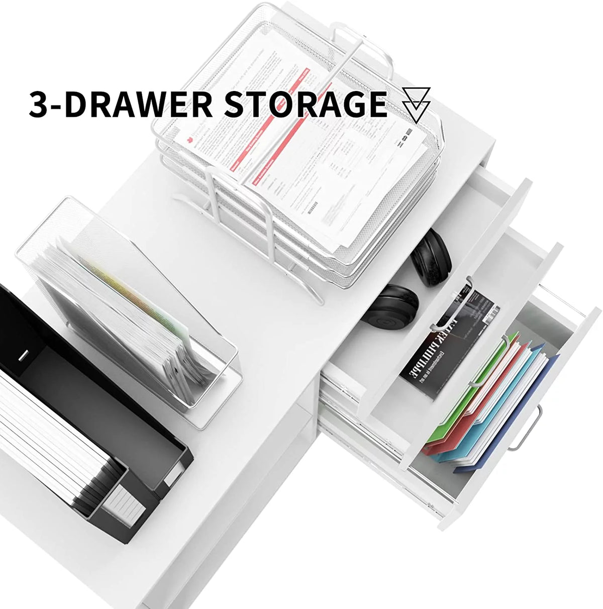 White 3 Drawer Wood File Cabinet with Storage Shelves N22803
