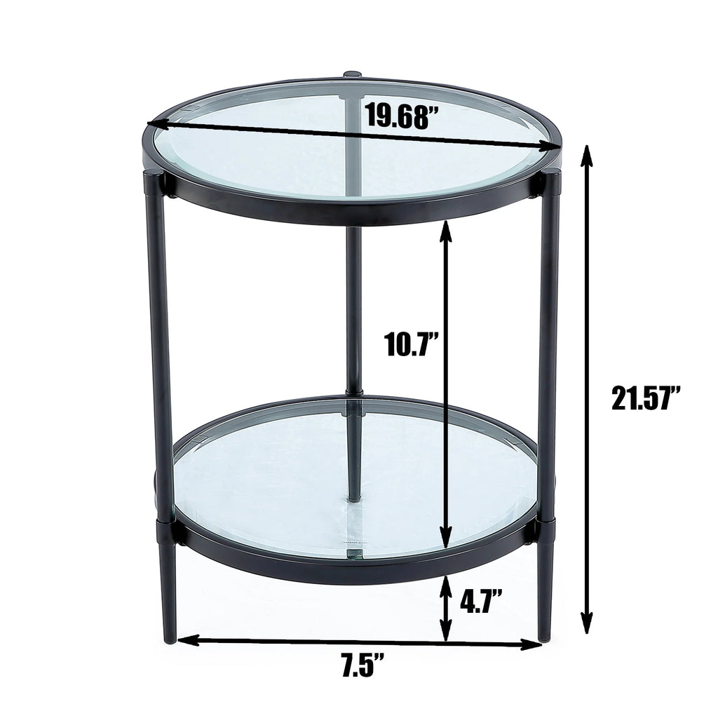 Round Coffee End Table with Temper Glass Top and Metal Leg G7644