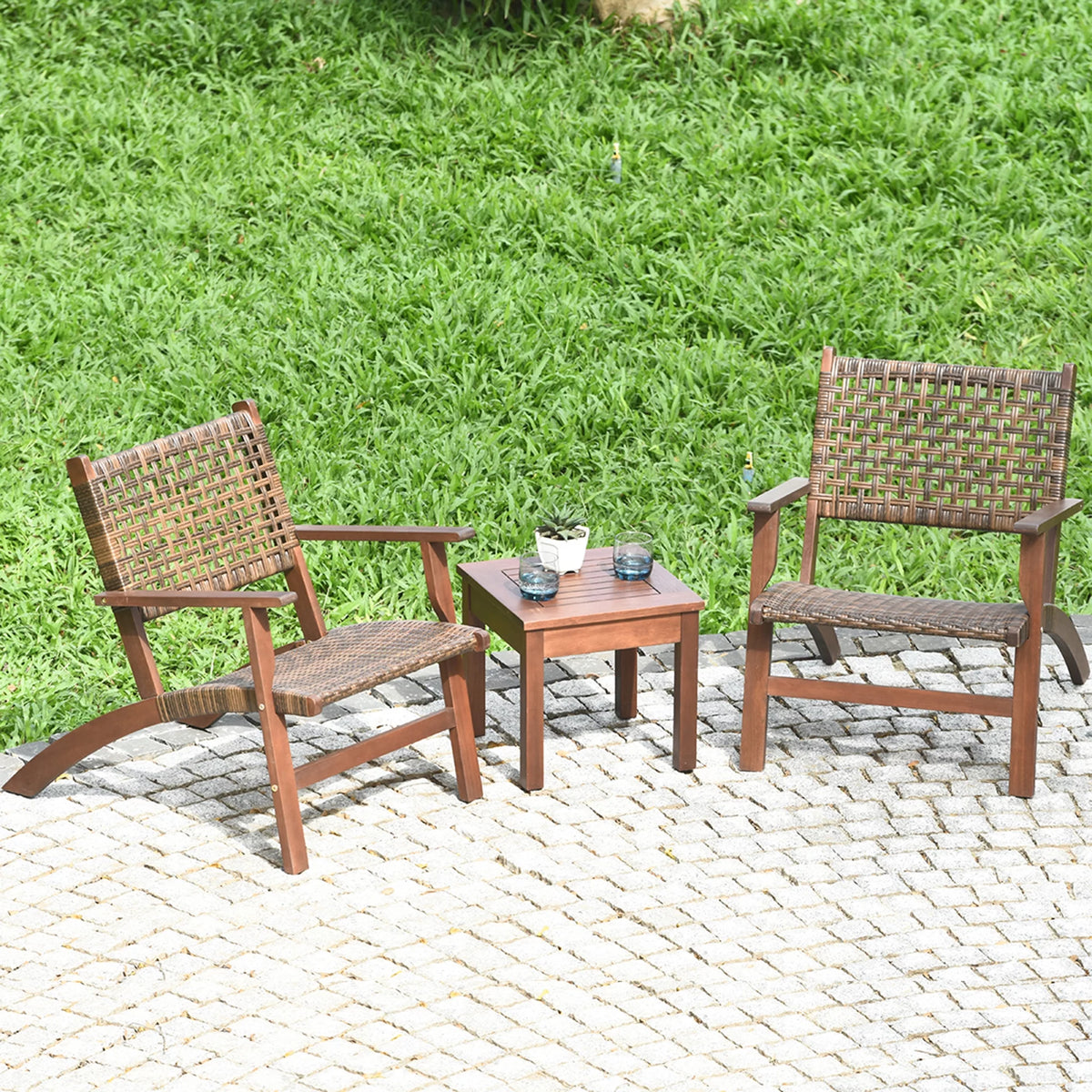 3PCS Patio Rattan Furniture Set Coffee Table R13313