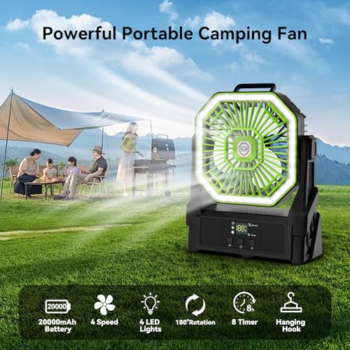 Portable Battery Powered Fan with 4 Lights, 20000mAh Rechargeable 4 Speed C424158