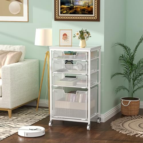 White 4 Drawer Rolling File Cart with Wheels F30089