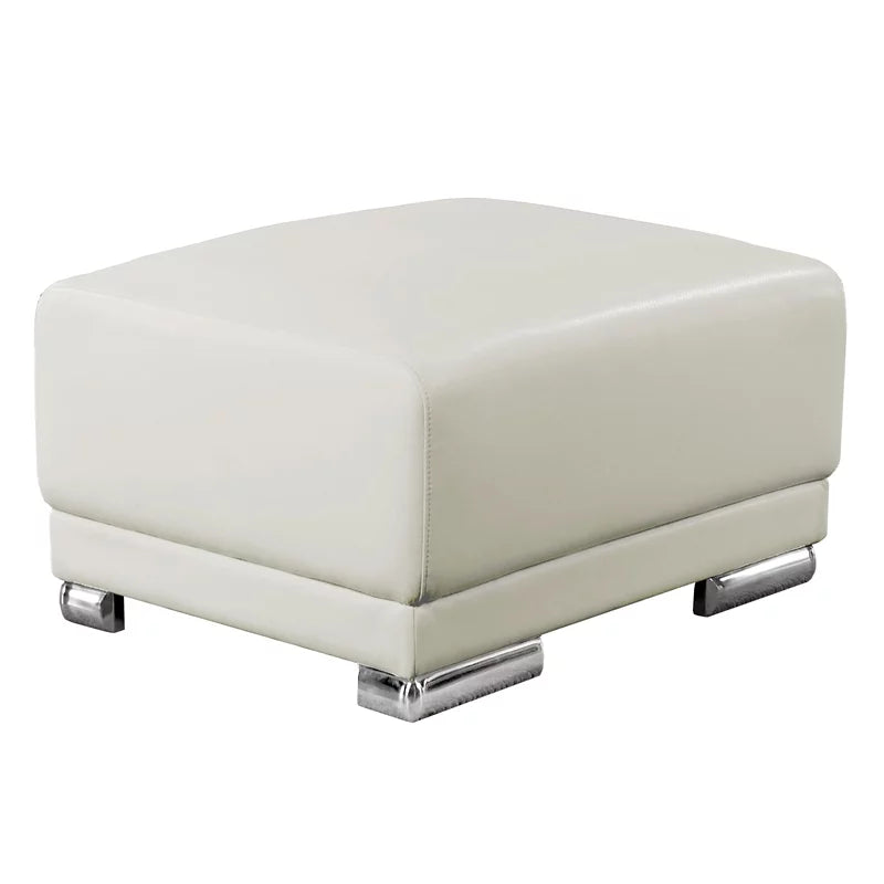 White Faux Leather Sectional with Ottoman U4040