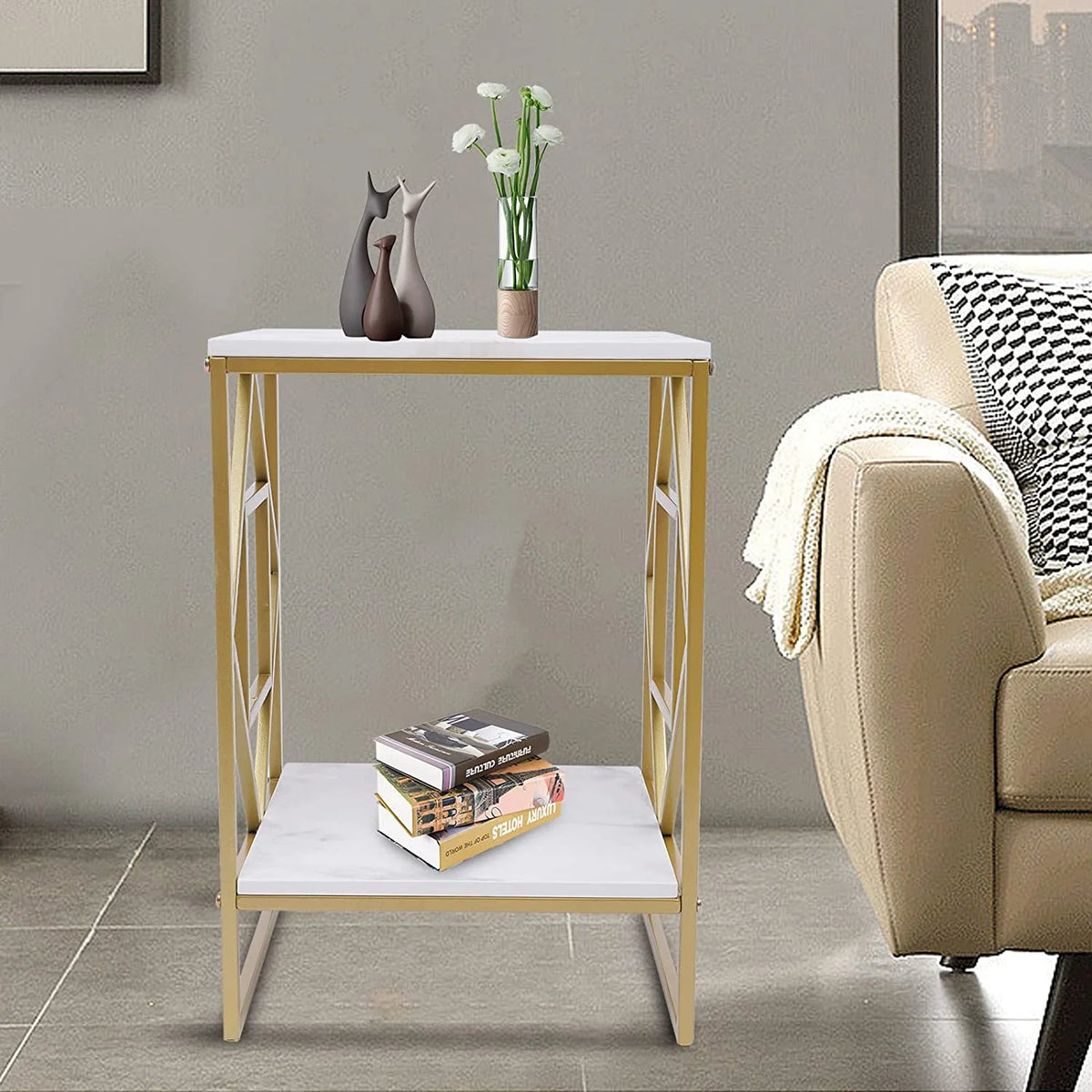 2-Tier Metal Nightstands with Storage Shelf D447