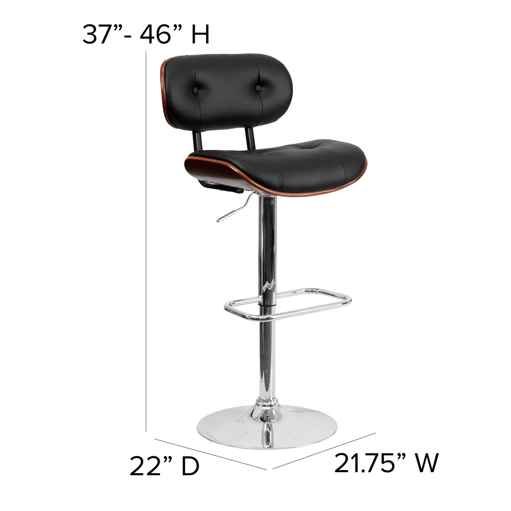 Walnut Bentwood Adjustable Height Barstool with Black Vinyl Seat D5186