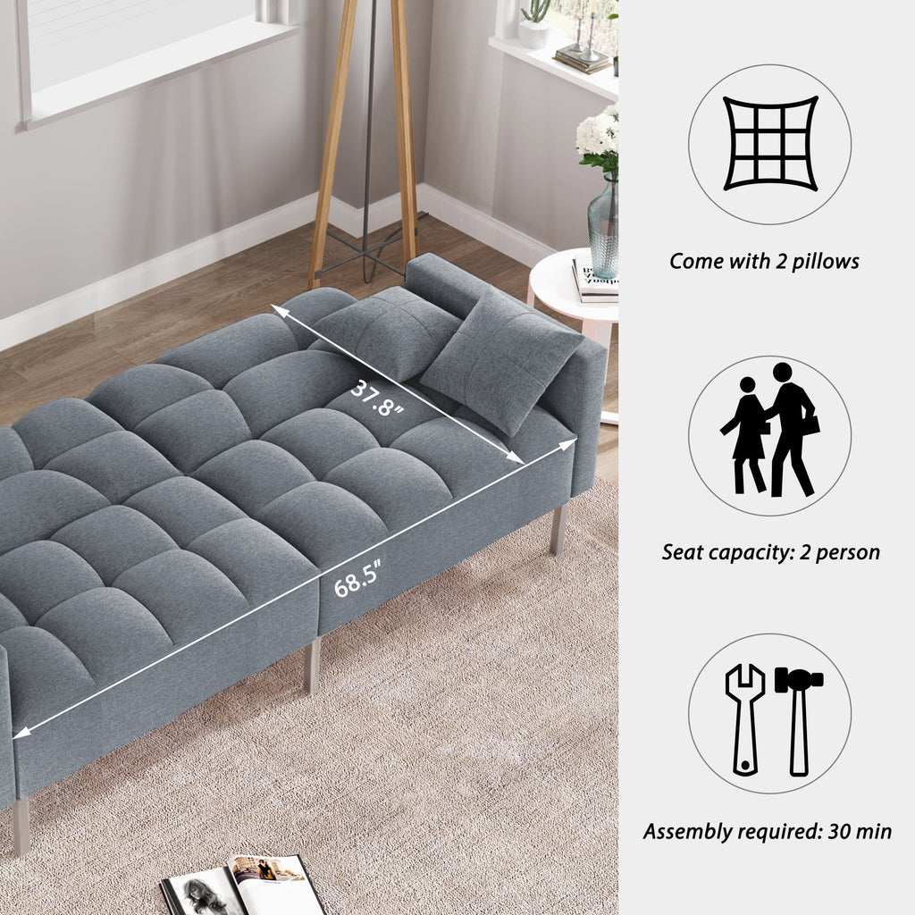 Dark Gray Linen Convertible Futon Sofa Bed X768
