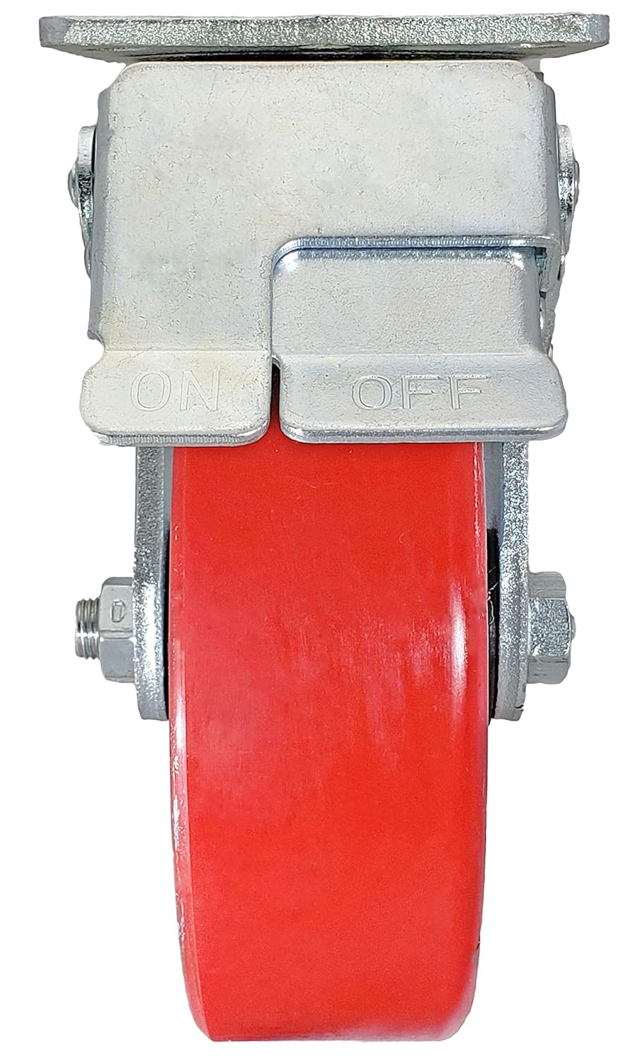 6 x 2 Total Lock Caster Set of 4 with Red Polyurethane on Steel Wheel T1759