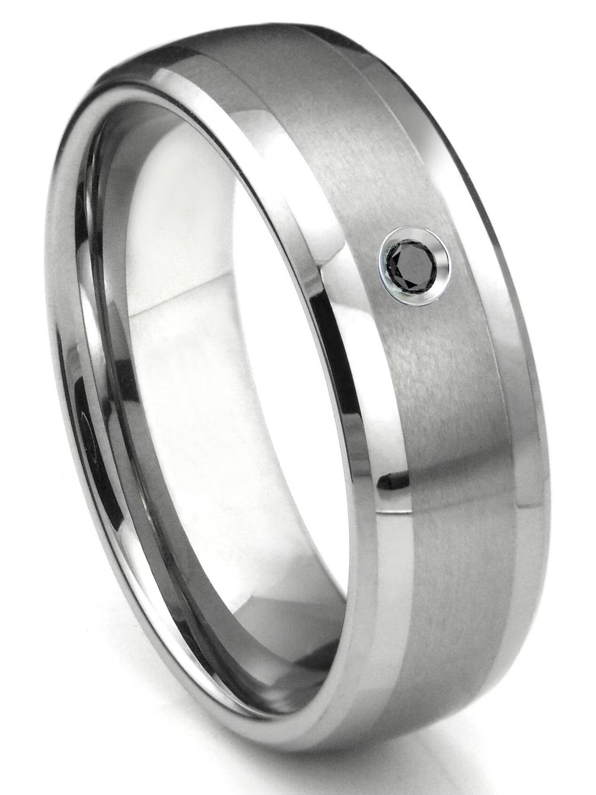 Titanium Tungsten Carbide Black Matte Finish Center Dome Comfort Fit Wedding Band Ring Sz 8.5 O37601