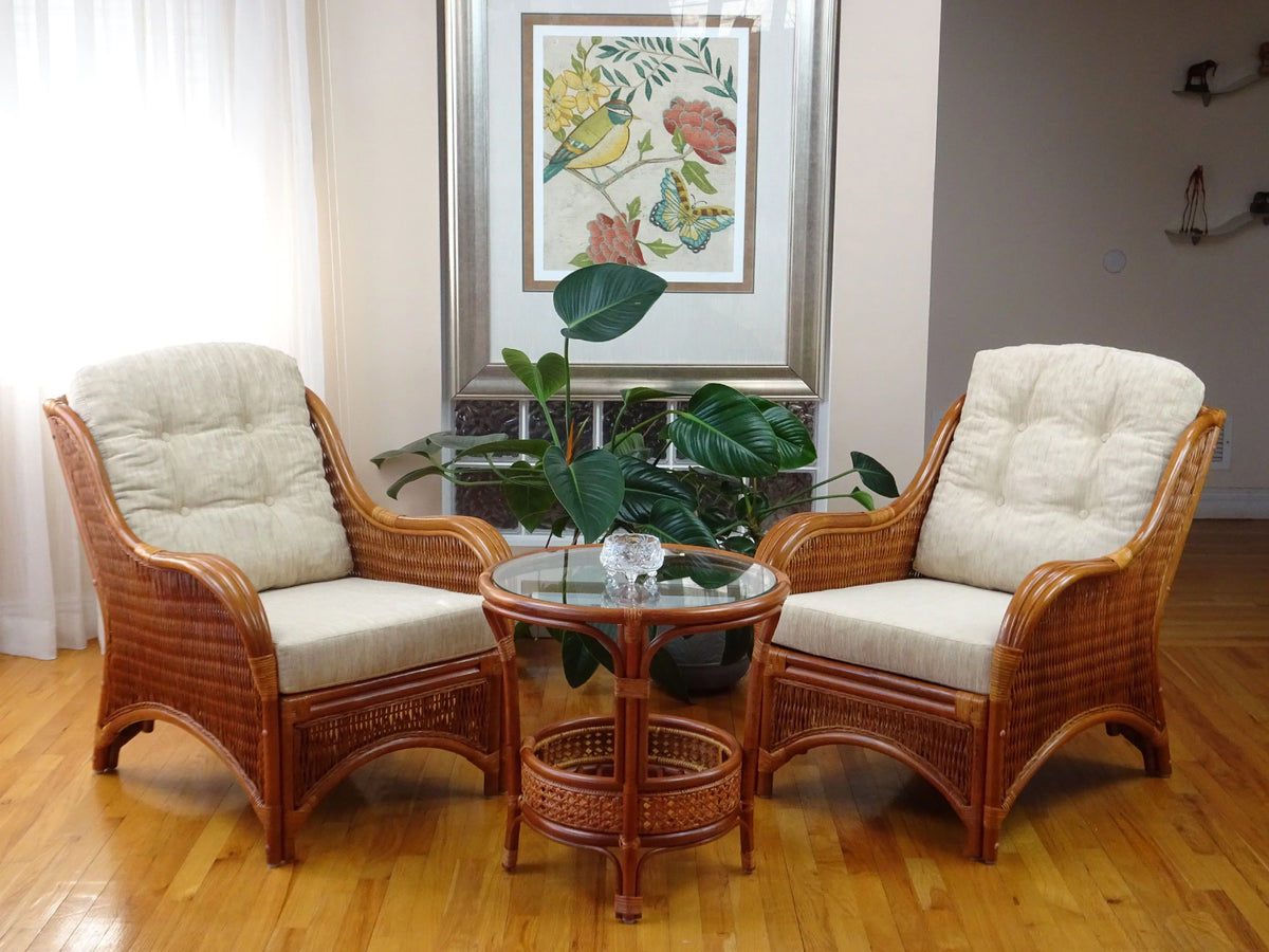 Natural Rattan Wicker Armchair with Cream Cushions Y723433
