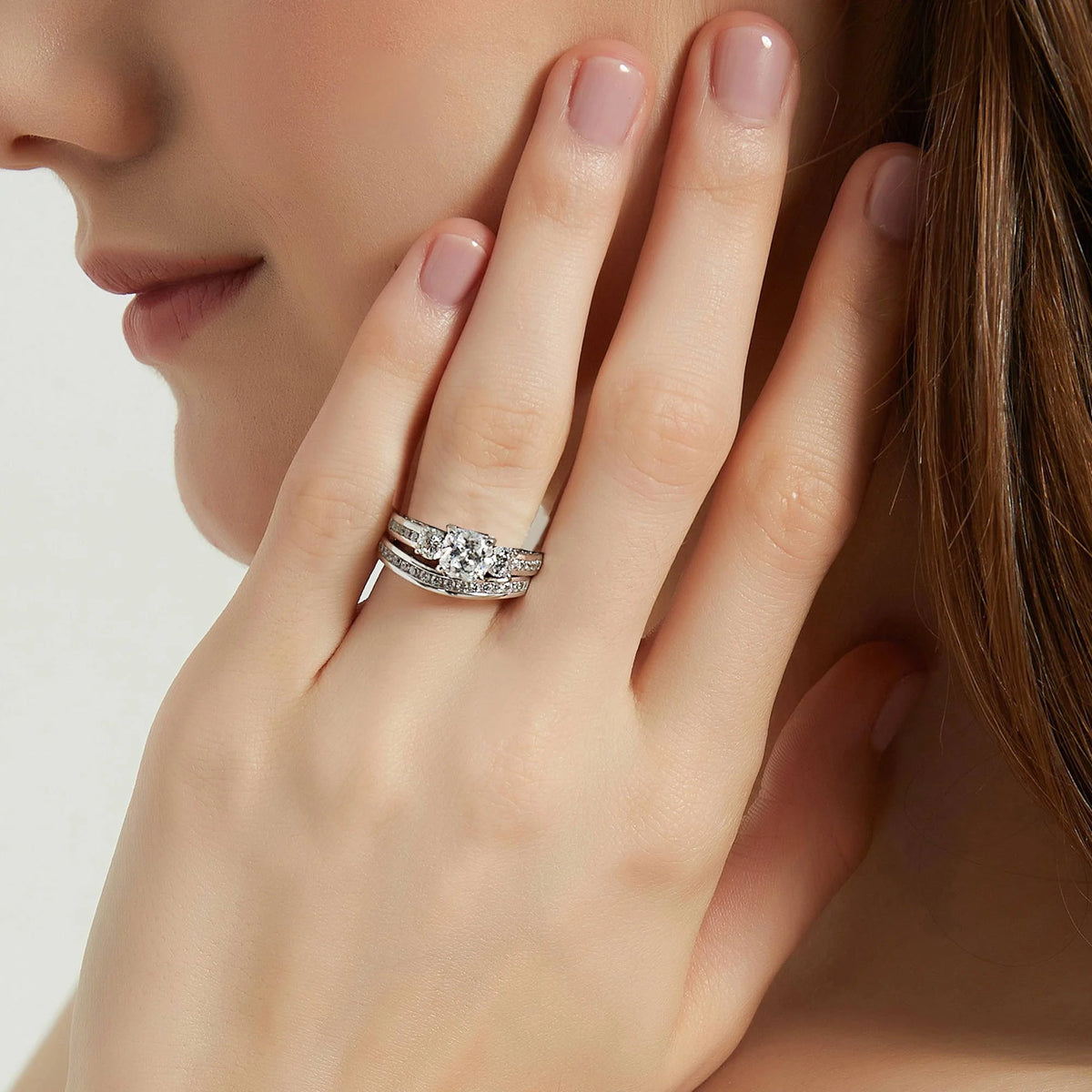 Sterling Silver Cushion Cut Cubic Zirconia Ring Set, Rhodium Plated Size 8.5 I740